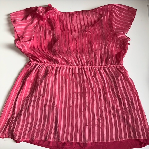 Motherhood Maternity Blouse XL Pink Sheer Overlay w/ Tank Top Flowy Waist - Picture 8 of 9